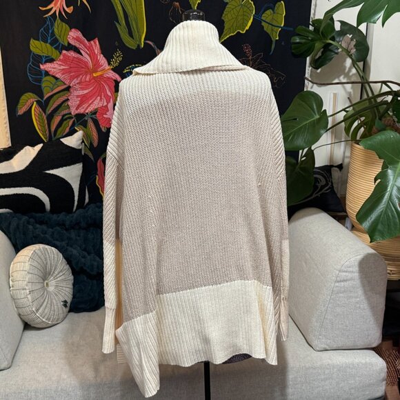 Isaac Mizrahi Shawl Collar Cardigan Sweater, Block Pattern, Cream/Beige, Large - Picture 2 of 16